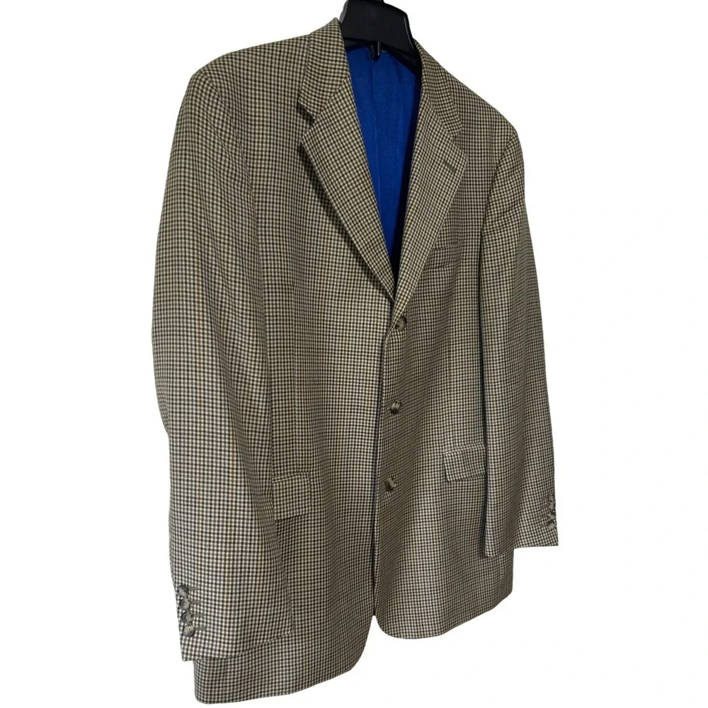 Tommy Hilfiger Vintage 100% Wool‎ Houndstooth Sport Coat Blazer 44L Brown Blue